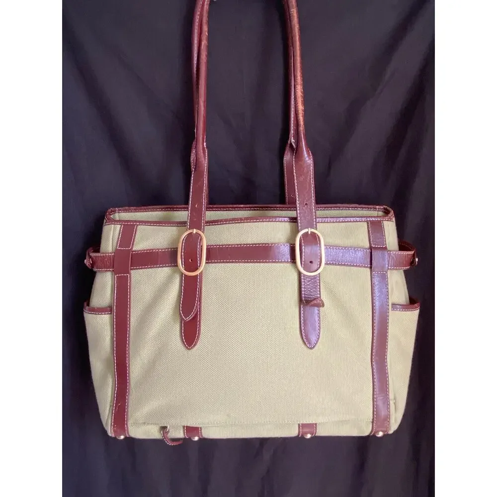 Coakley travel work bag - canvas and british tan leather with padding pockets